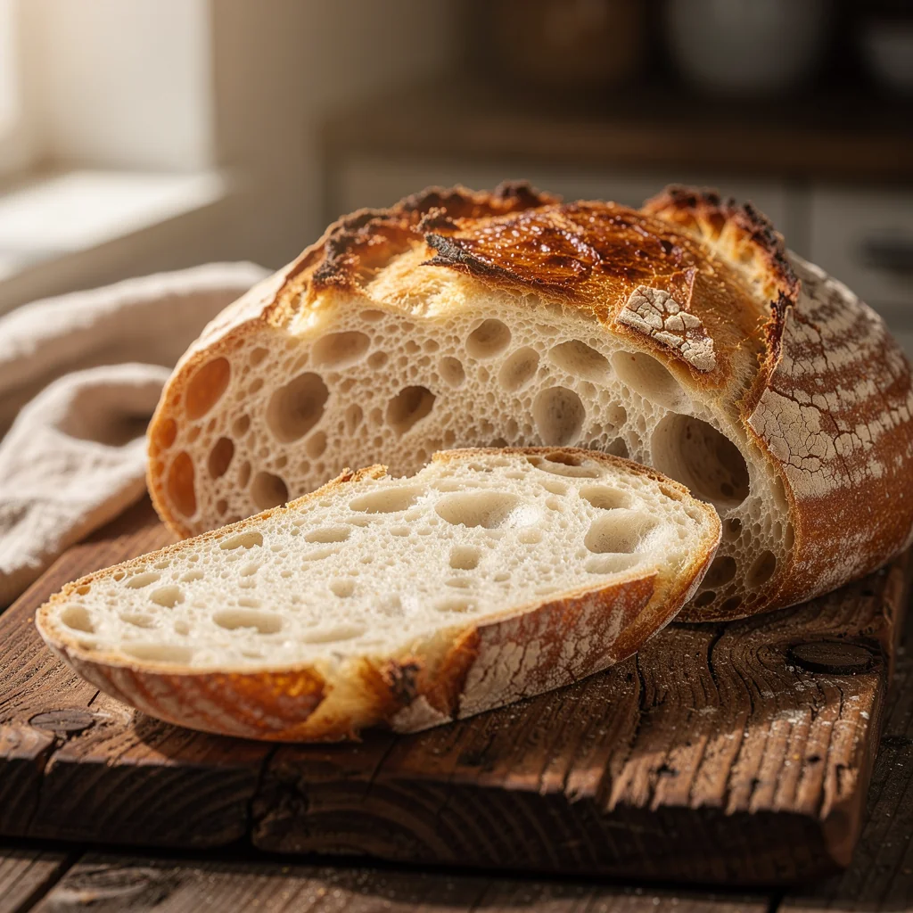 Pan de masa madre recién horneado